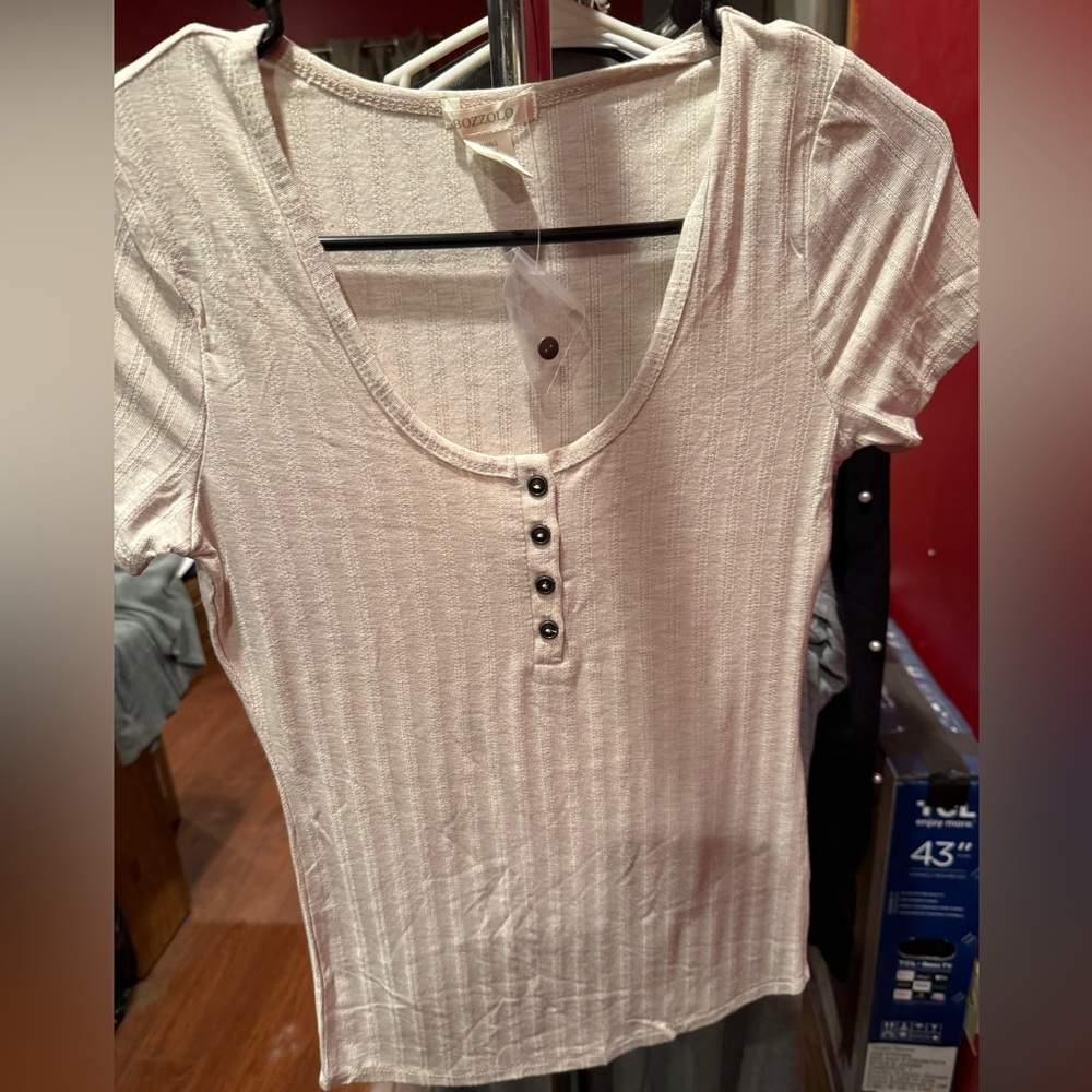 Bozzolo Cream Short Sleeve Button Tee